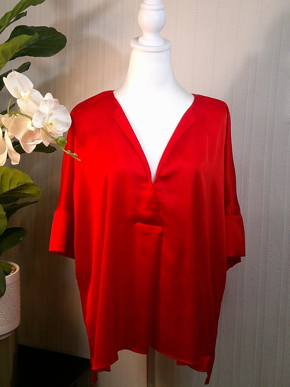 NWT Worthington Orange Polyester Short Sleeve V Neck Blouse-XXL RTL $40